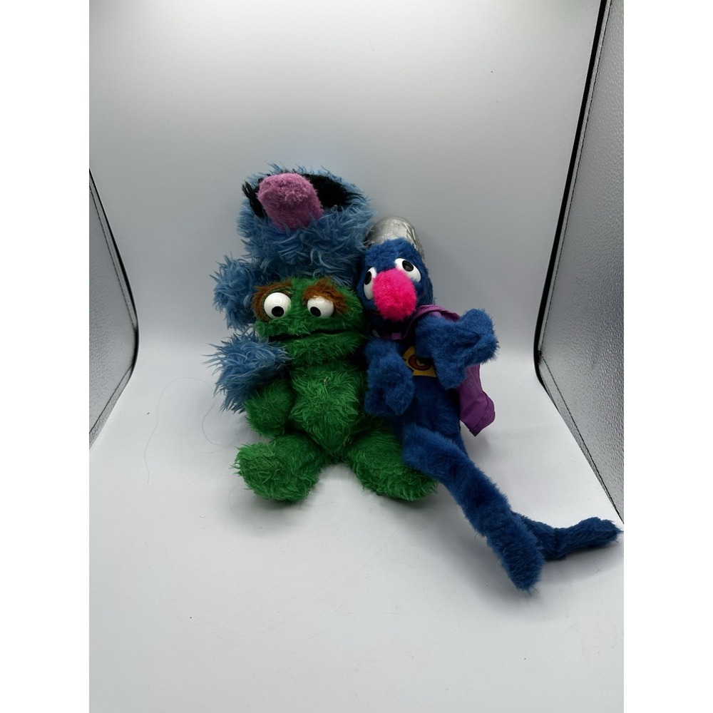 VINTAGE 1970s Knickerbocker Sesame Street Plush Set OSCAR (w/ Tag) GROVER Muppet